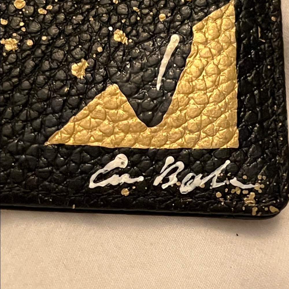Anca Barbu Black and Gold Hand Painted Leather Card Holder- New - Picture 4 of 7
